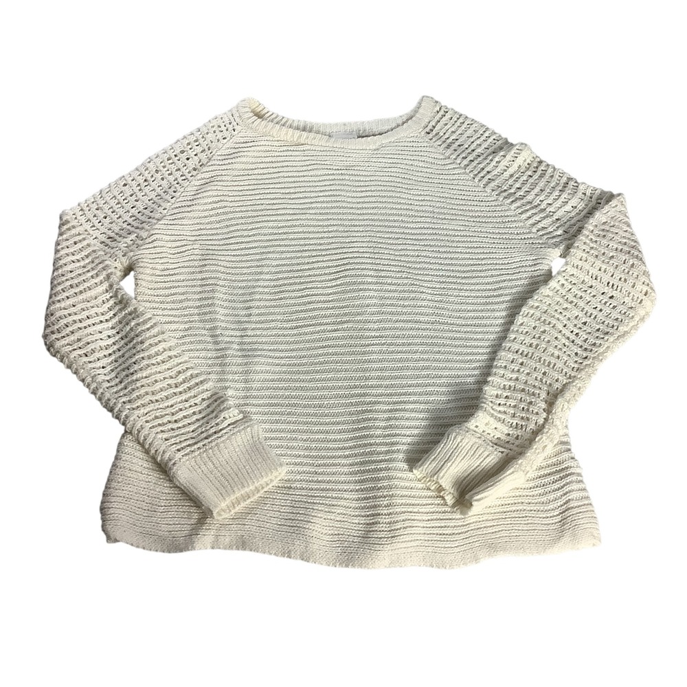 Crazy 8 Sweater Girls Medium 7-8 White Knit Crochet Long Sleeve Pullover